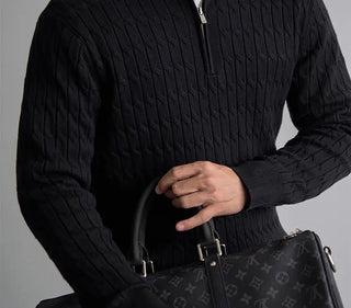 Classic cable-knit half-zip everyday jumper for men | Ellison
