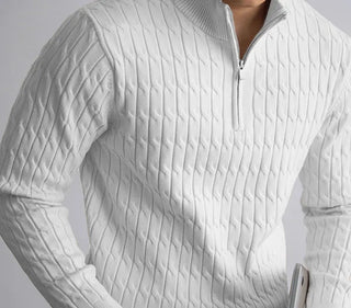 Classic cable-knit half-zip everyday jumper for men | Ellison