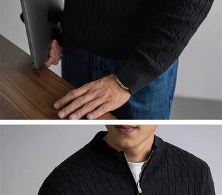 Classic cable-knit half-zip everyday jumper for men | Ellison