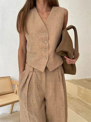 Tailored vest and wide-leg trouser set for women | Avielle