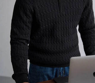 Classic cable-knit half-zip everyday jumper for men | Ellison
