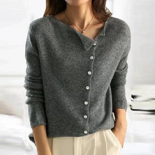 Asymmetric button knit sweater for women | Liora