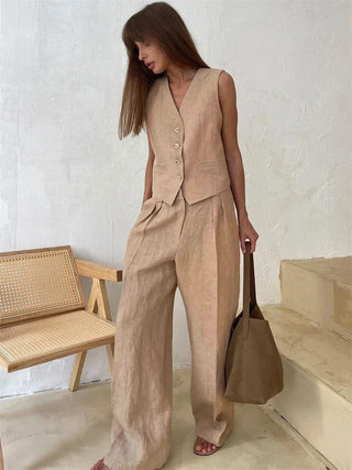 Tailored vest and wide-leg trouser set for women | Avielle