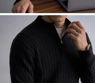 Classic cable-knit half-zip everyday jumper for men | Ellison