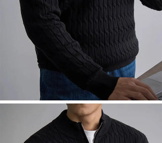 Classic cable-knit half-zip everyday jumper for men | Ellison