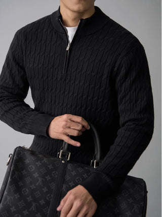 Classic cable-knit half-zip everyday jumper for men | Ellison