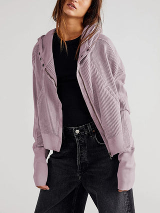 Cropped waffle zip hoodie for women | Ardyn