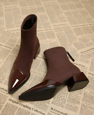 Gracia Suede Ankle Boots – Patent Detail with Block Heel