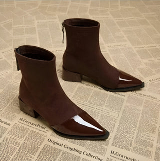 Gracia Suede Ankle Boots – Patent Detail with Block Heel