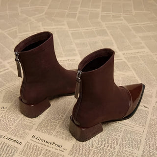 Gracia Suede Ankle Boots – Patent Detail with Block Heel
