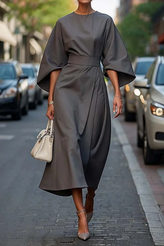 Louise Elegant Women’s Dress – Feminine Design with Lantern Sleeves & Adjustable Waist