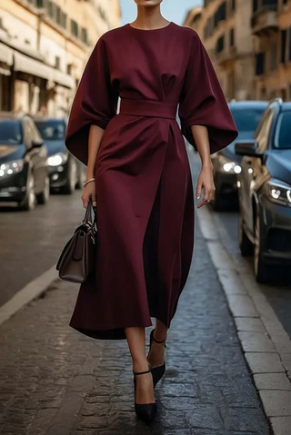 Louise Elegant Women’s Dress – Feminine Design with Lantern Sleeves & Adjustable Waist