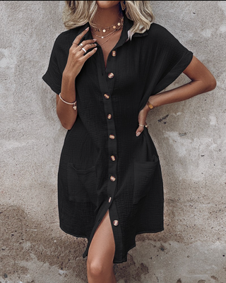 Portofino Linen Button-Down Shirt Dress with Pockets | Portofino