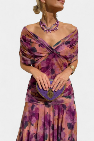Long floral V-neck maxi dress for women | Vivian