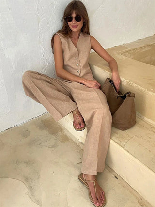 Tailored vest and wide-leg trouser set for women | Avielle