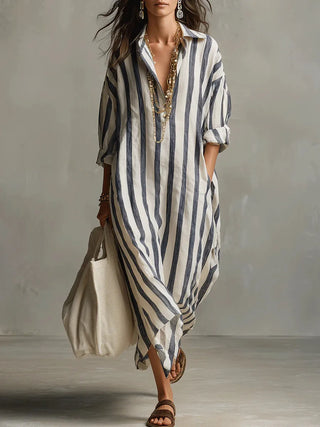Relaxed striped long shirt dress for women | Amaris -1