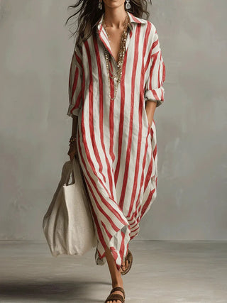 Relaxed striped long shirt dress for women | Amaris -6