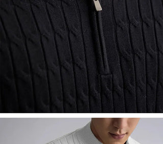 Classic cable-knit half-zip everyday jumper for men | Ellison