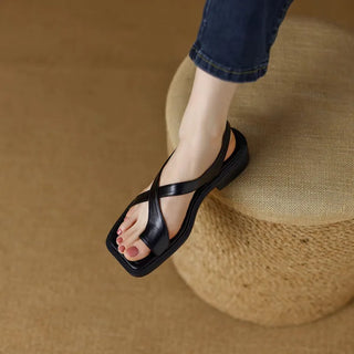 Italian Leather Cross-Strap Sandals