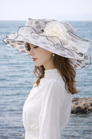 Multicolor Polka Dot Wide Brim Organza Hat | Rosavelle