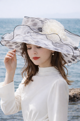 Multicolor Polka Dot Wide Brim Organza Hat | Rosavelle