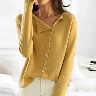 Asymmetric button knit sweater for women | Liora