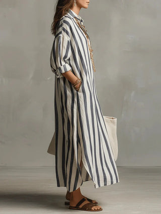 Relaxed striped long shirt dress for women | Amaris -2