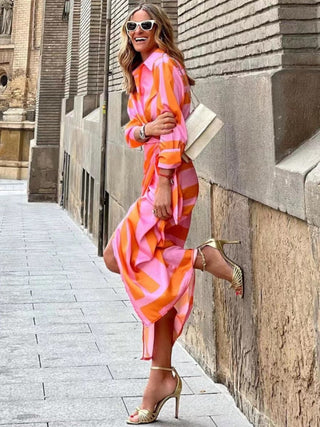 Striped midi shirt dress for women | Clarissa