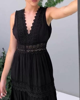 Lace V-Neck Midi Dress – Refined A-Line Silhouette | Aurélie