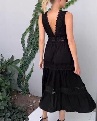 Lace V-Neck Midi Dress – Refined A-Line Silhouette | Aurélie
