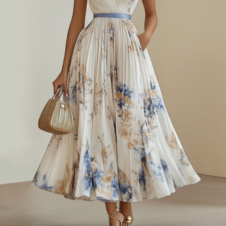 Elegant pleated everyday maxi dress for women | Rowella