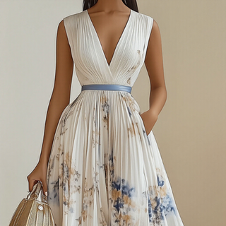 Elegant pleated everyday maxi dress for women | Rowella