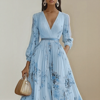 Elegant pleated everyday maxi dress for women | Rowella