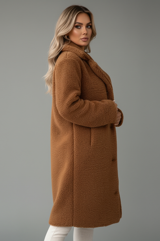 Knee-Length High Collar Overcoat with Textured Finish | Mirelda