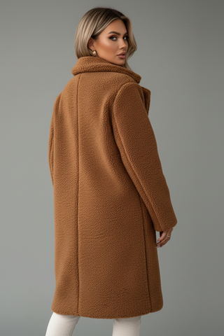 Knee-Length High Collar Overcoat with Textured Finish | Mirelda