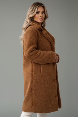 Knee-Length High Collar Overcoat with Textured Finish | Mirelda