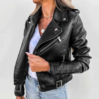 Classic faux leather button-detail everyday jacket for women