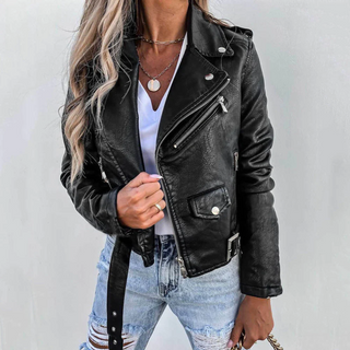 Classic faux leather button-detail everyday jacket for women