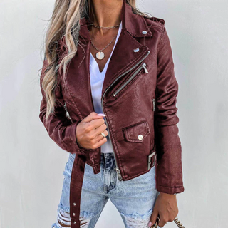 Classic faux leather button-detail everyday jacket for women