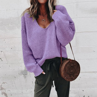 Classic knit V-neck everyday jumper for women | Liora