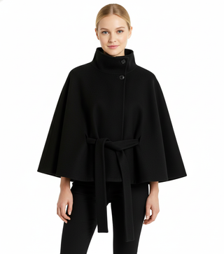 Ivanna Women’s Wool Coat – Elegant High Collar with Removable Belt & Relaxed Fit