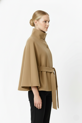 Ivanna Women’s Wool Coat – Elegant High Collar with Removable Belt & Relaxed Fit