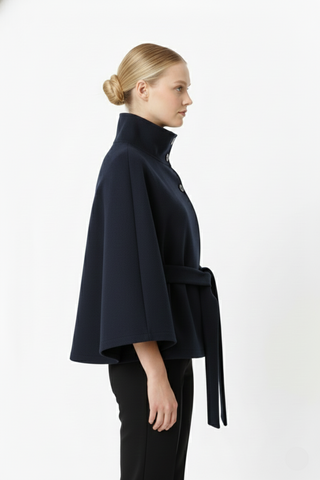 Ivanna Women’s Wool Coat – Elegant High Collar with Removable Belt & Relaxed Fit
