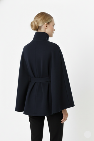 Ivanna Women’s Wool Coat – Elegant High Collar with Removable Belt & Relaxed Fit