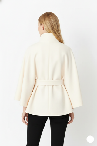 Ivanna Women’s Wool Coat – Elegant High Collar with Removable Belt & Relaxed Fit