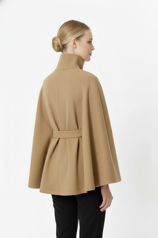 Ivanna Women’s Wool Coat – Elegant High Collar with Removable Belt & Relaxed Fit