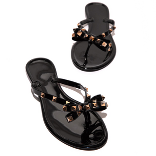 Gold Studded Bow Jelly Thong Sandal | Stella
