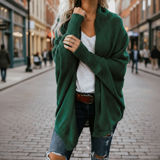 Batwing Open-Front Knit Cardigan | Elowara