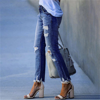 High-Waist Ripped Skinny Denim Pants | Virella