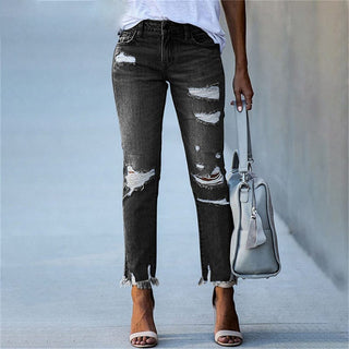 High-Waist Ripped Skinny Denim Pants | Virella